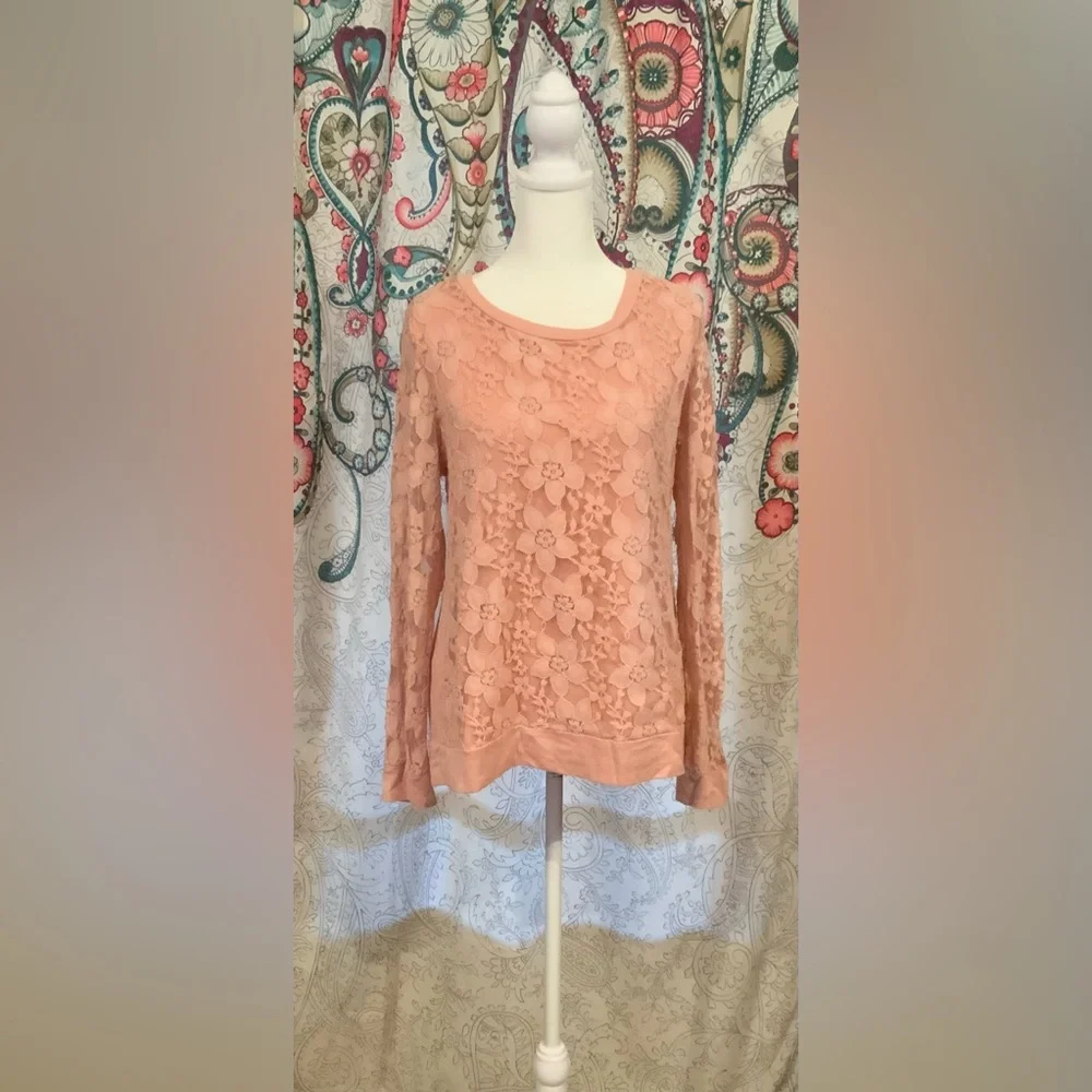 Adrianna Papell Size Medium Blush Pink Floral Lace L/S